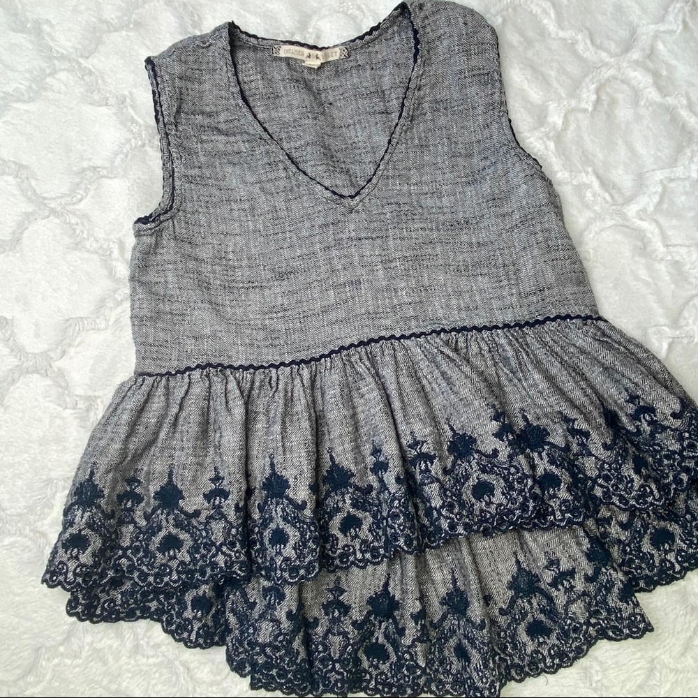 Chelsea & Violet Hi-Lo navy embroidered peplum top